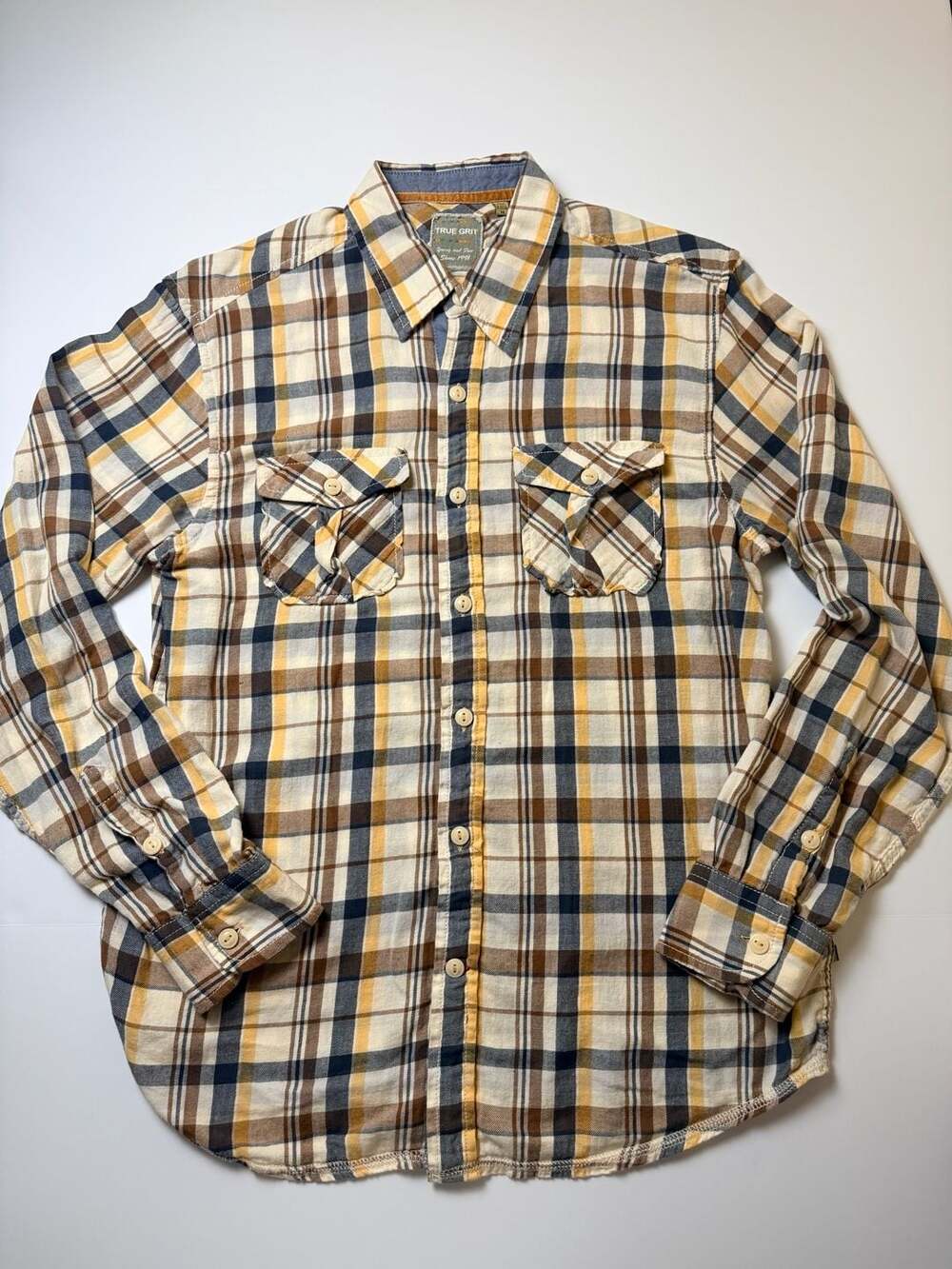 True Grit Men's Plaid Flannel Shirt Long Sleeve Button Down (Medium)
